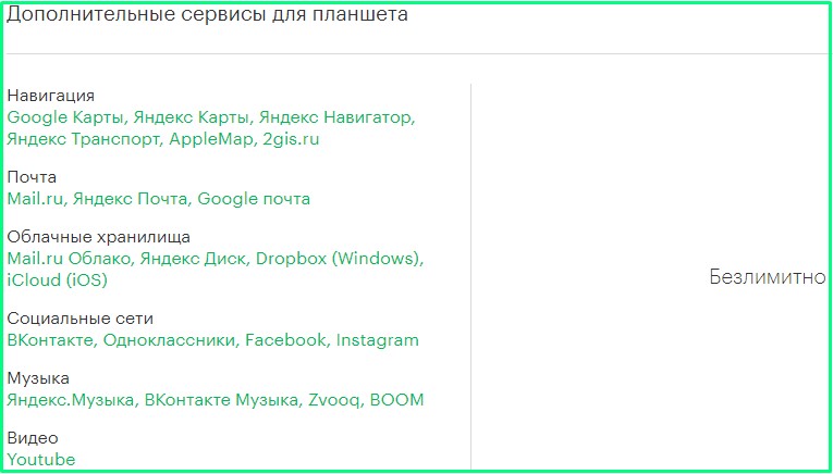 сервисы для планшета от мегафон
