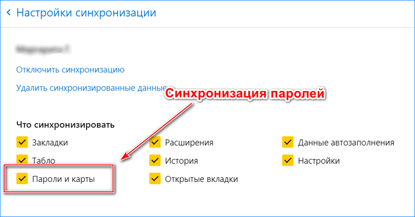 Активация синхронизации паролей в Яндекс браузере