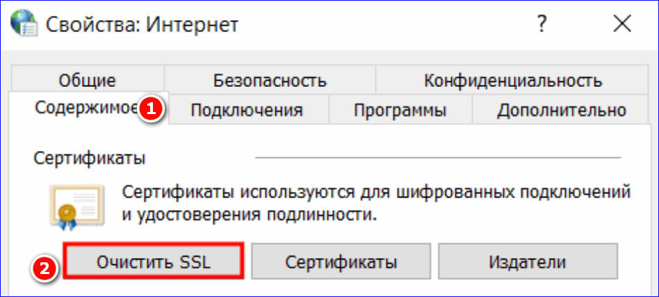 Перейдите в раздел Содержимое, удалить SSL из Yandex Browser