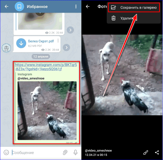 Скачать видео Инстаграм через Телеграм2