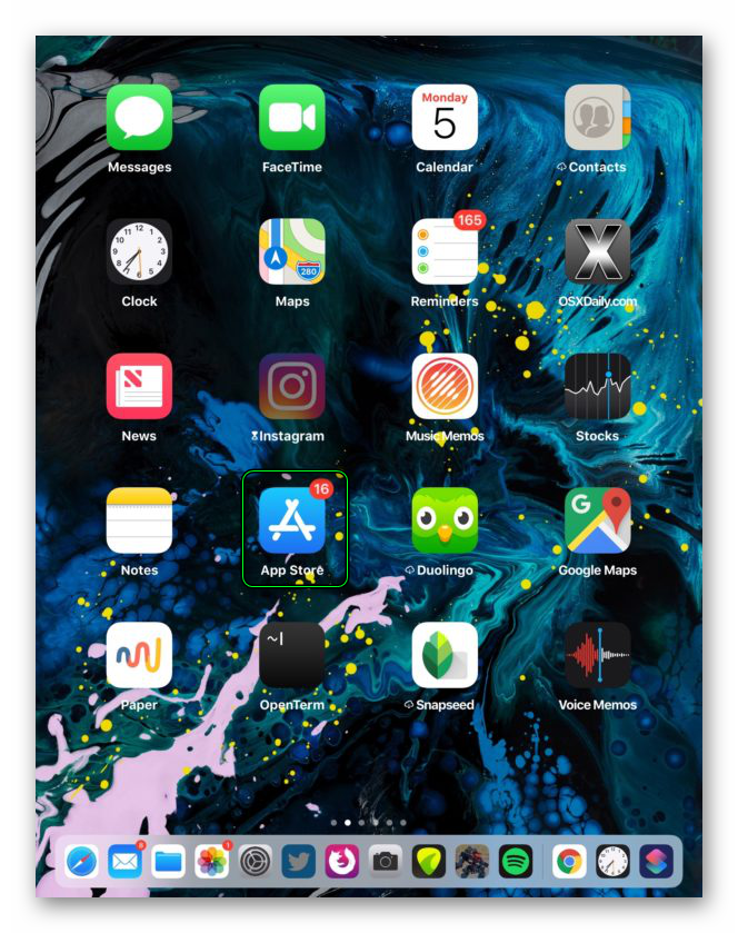 Запуск App Store на рабочем столе iPad