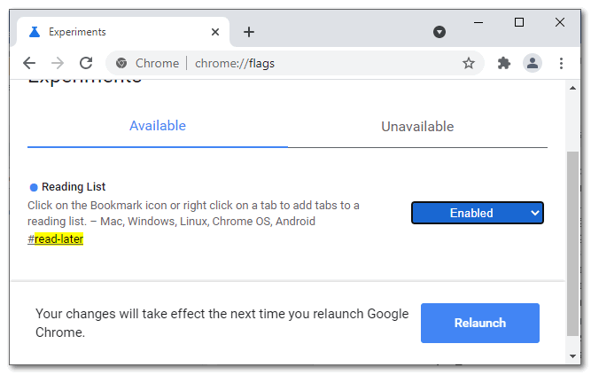 Включение фрага и перезагрузка браузера Google Chrome