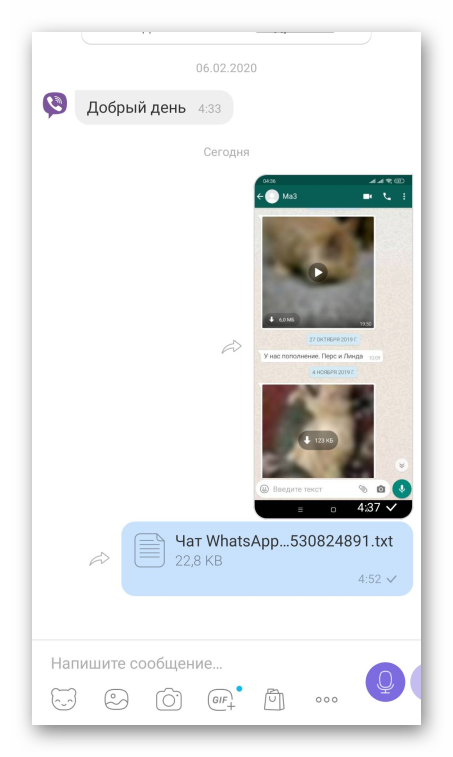 Вид экспортированного WhatsApp-чата в Viber