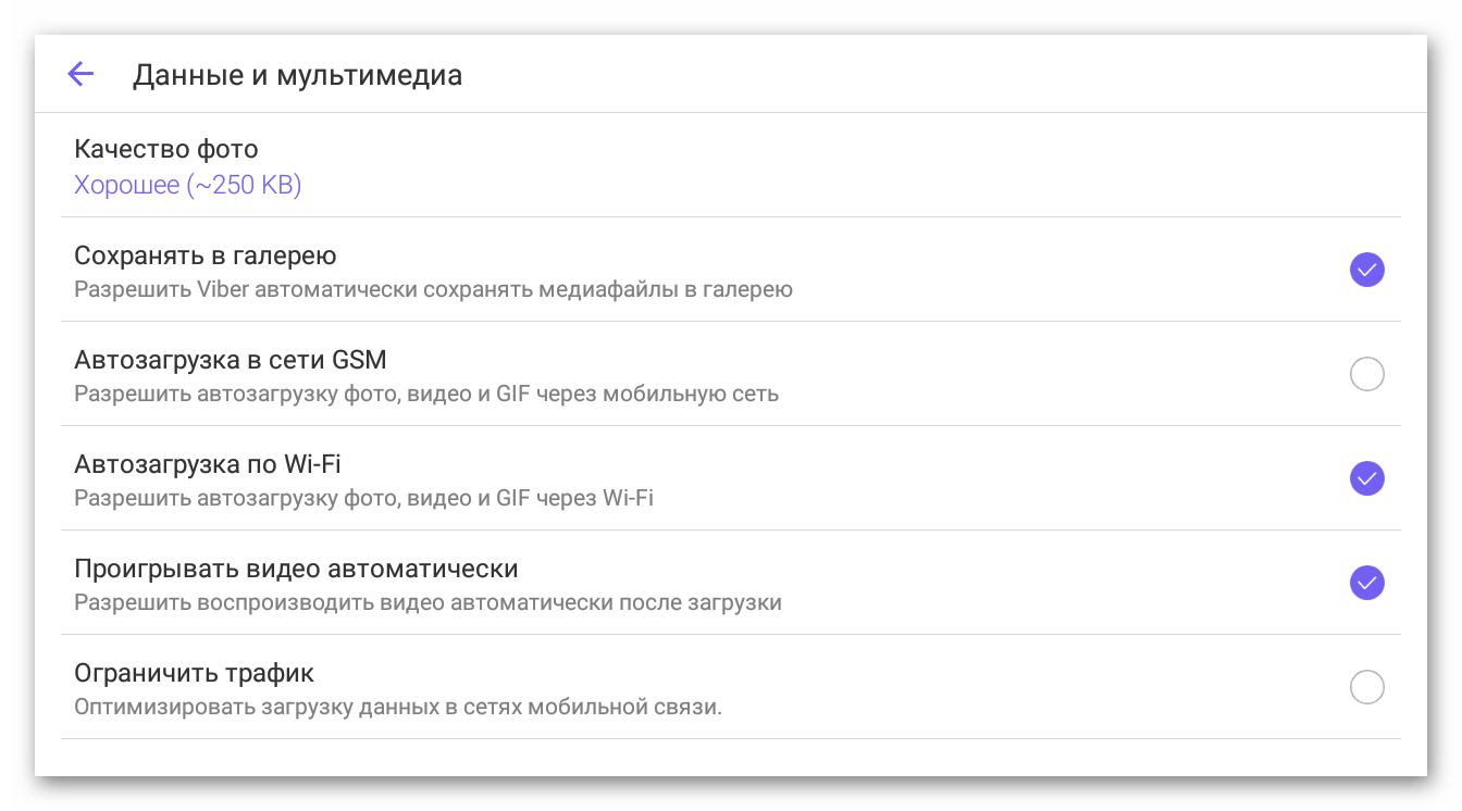 Раздел Данные и мультимедиа в приложении Viber для Android-планшета