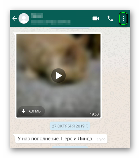 Иконка вызова меню в чате WhatsApp