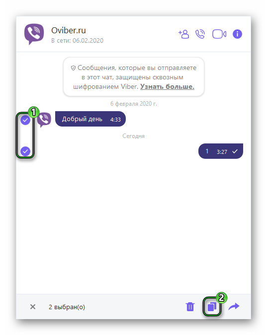 Копирование сообщений в ПК-версии Viber