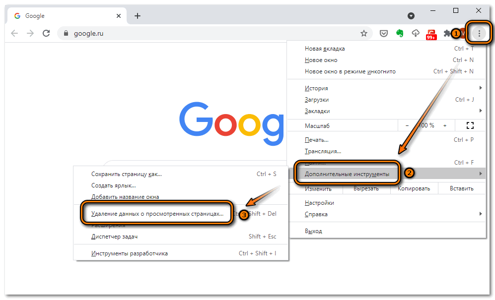 Удаление данных сайтов через настройки Google Chrome